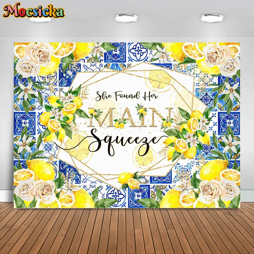 

Mocsicka Photography Background Lemon Bridal Shower Party Decor She Found Her Main Squeeze Backdrop Photo Studio Photocall Props