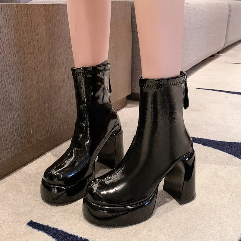 Женские ботинки на высоком каблуке-женская зимняя обувь молнии сзади Осенняя