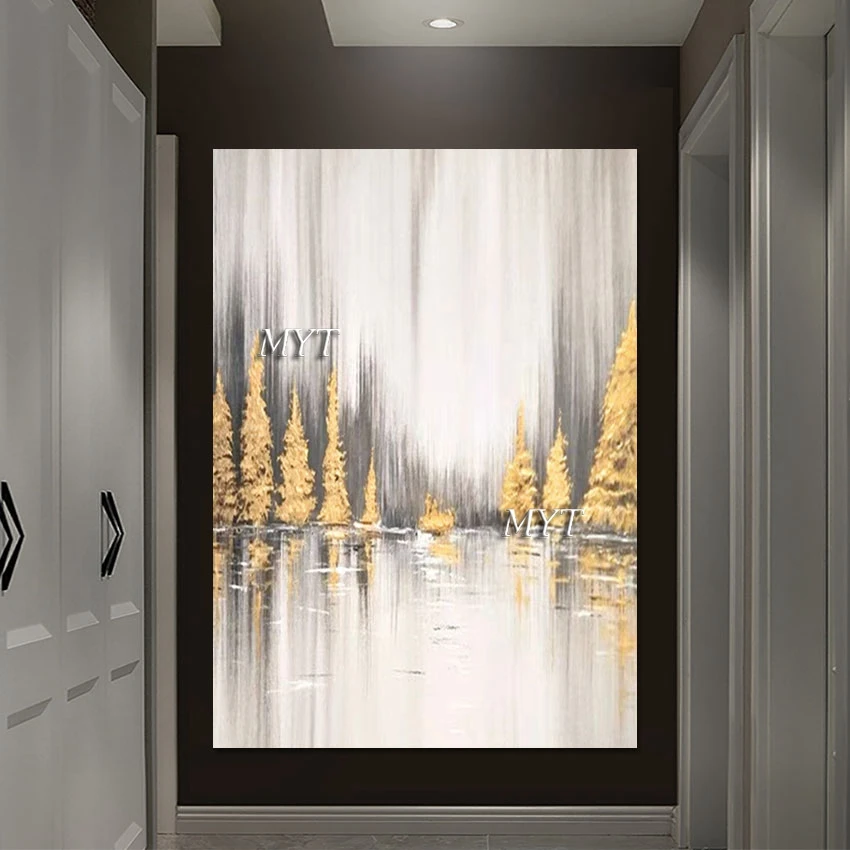 

Картина маслом из золотой фольги на заказ, современная акриловая Настенная картина для ресторана, украшение для дома