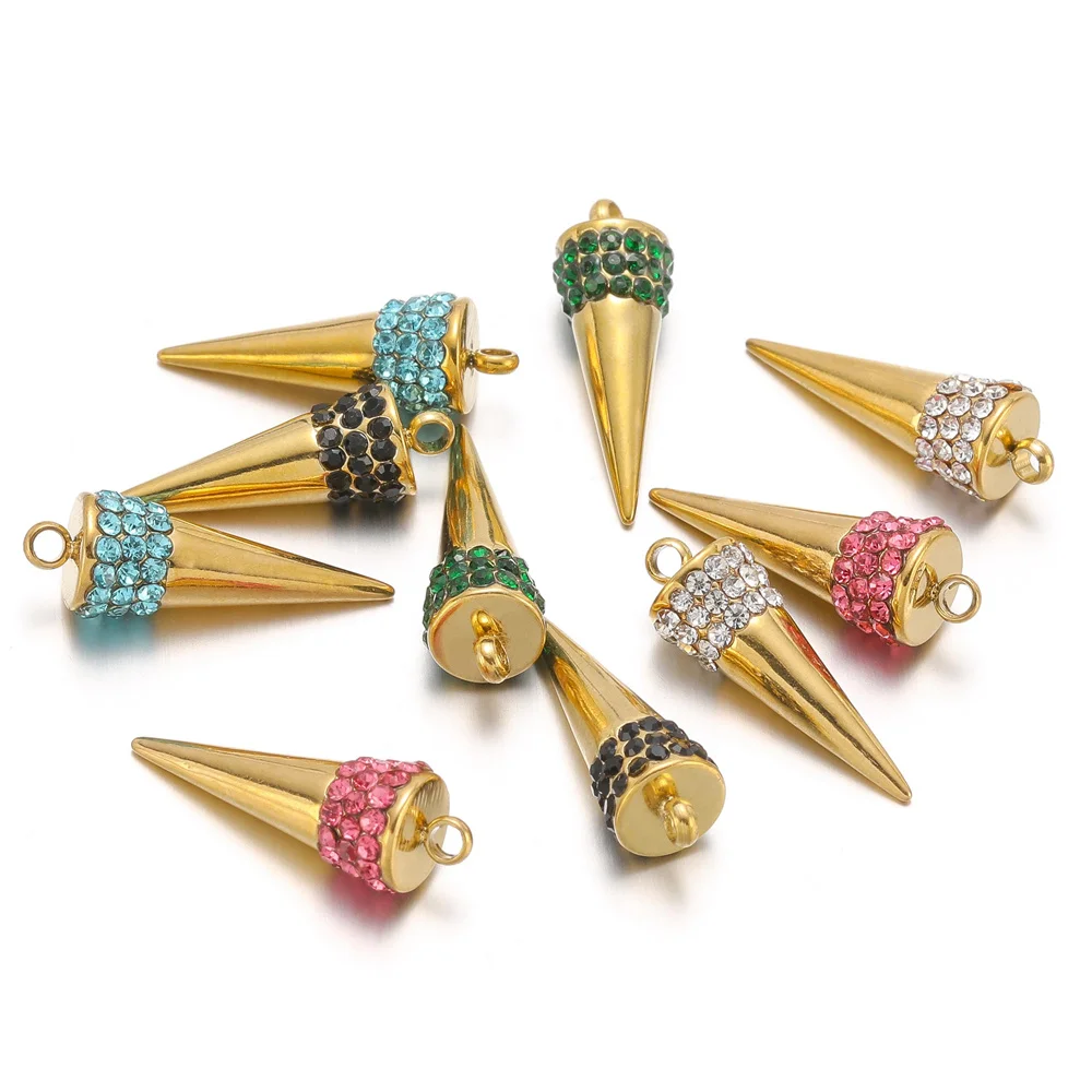 5pcs Stainless Steel Circular Cone Charms Zircon Necklace Pendants DIY Jewelry Making Earrings Findings Bracelet Crafts