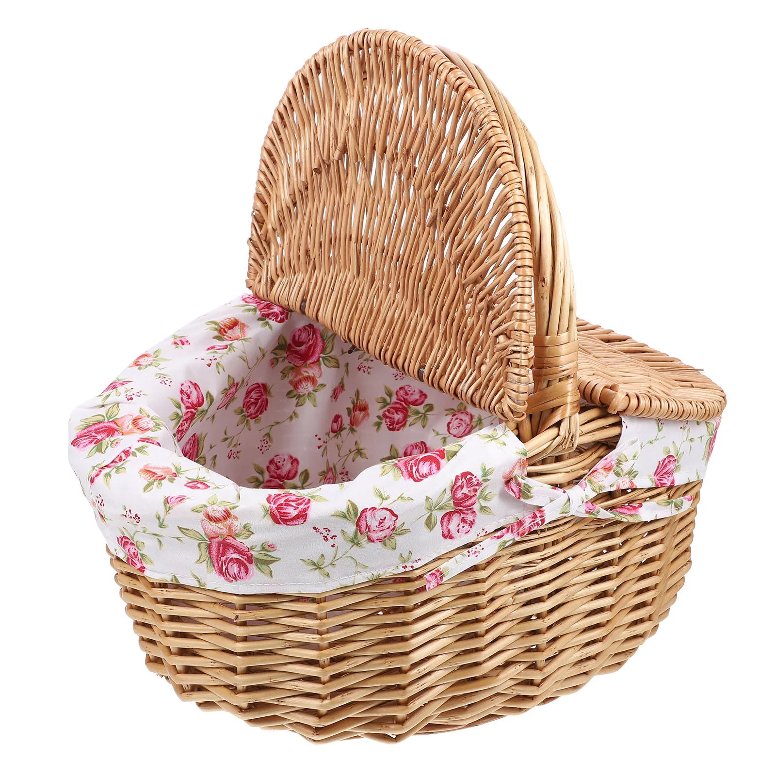 

Wicker Basket Outdoor Picnic Basket Handheld Basket with Double Lids