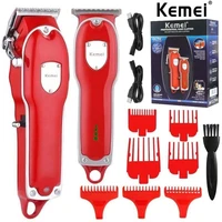 kemei professional powerful electric hair clipper barber trimmer for men adjustable rechargeable beard haircut machine combo set