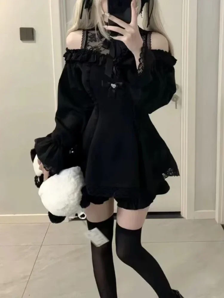 Черный комплект из двух предметов в стиле готической Лолиты женское шикарное