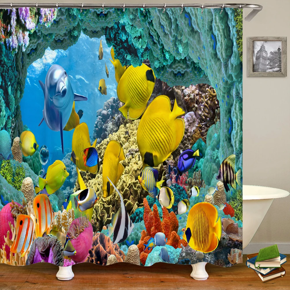

Занавеска для душа с 3D-принтом дельфина из мультфильма океан, морская жизнь, домашнее украшение, водонепроницаемая занавеска С крючком, занавеска