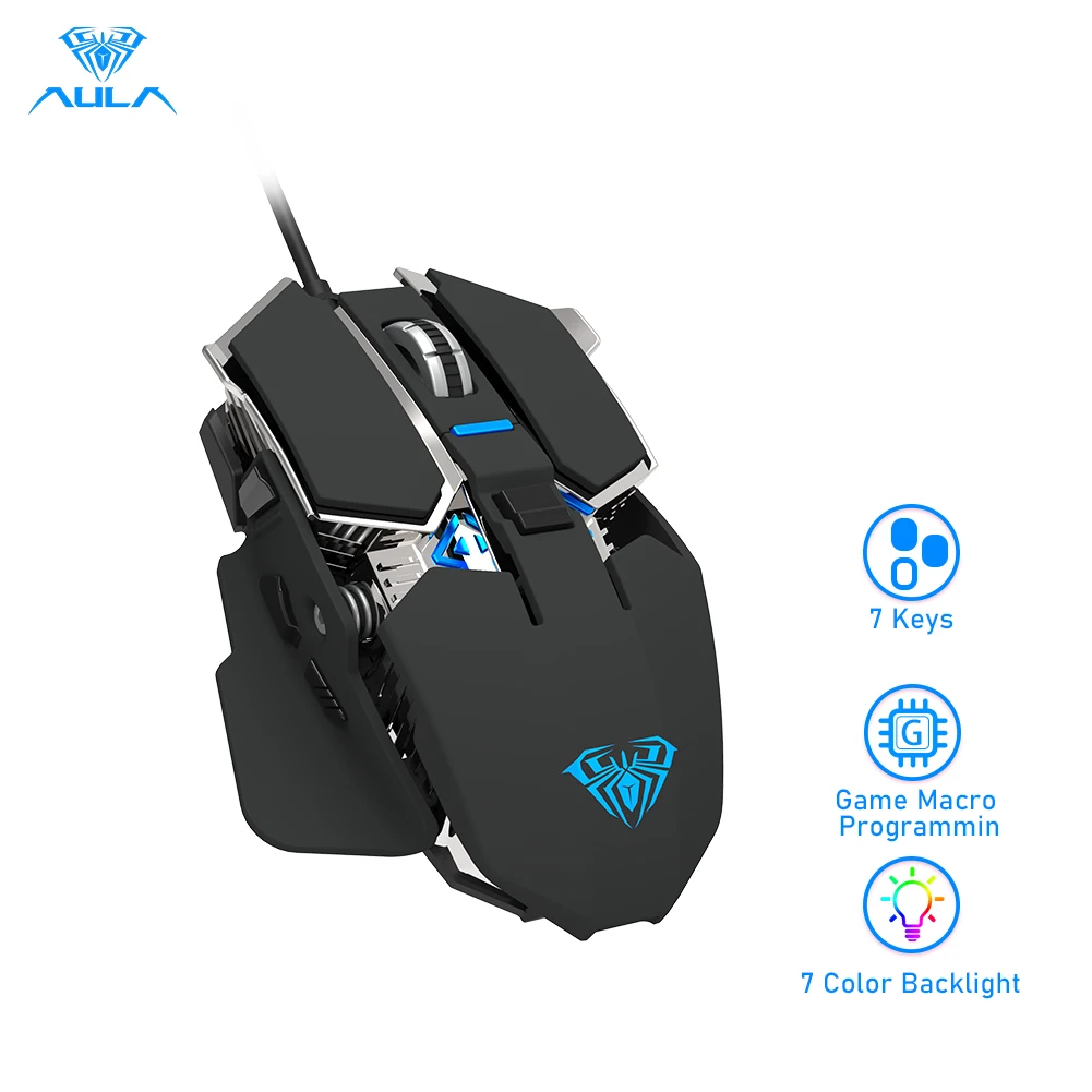 

AULA H506 USB Wired Gaming Mouse Mice 2400DPI Adjustable 7 Independently Buttons LED Backlit Gamer Mice For Laptop PC Gamer