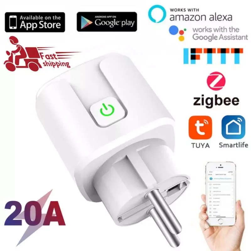 

Home Smart Plug 20A EU Power Socket Wireless Remote Timer Voice Smart life Control for Alexa ZigBee Device