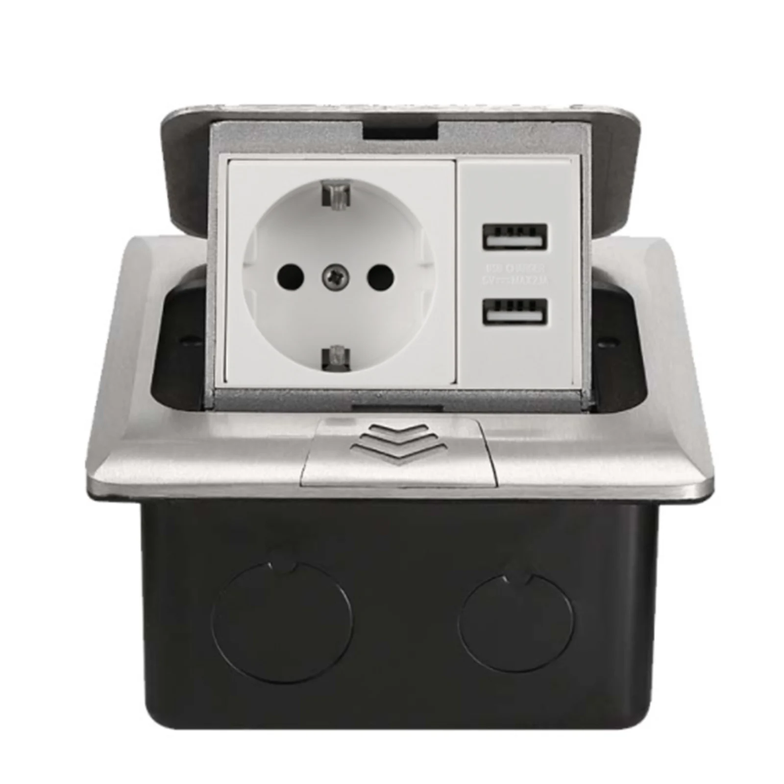 

Electrical Outlets Socket Home Silver USB 120 * 120mm Aluminum Alloy Box Floor Socket Embedded Flame Retardant