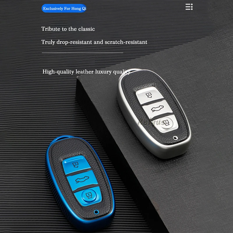

Leather TPU Car Remote Key Case Cover Protected Shell for Hongqi H7 2013 2015 2017 2018 3 Buttons Key Chain Auto Accessories
