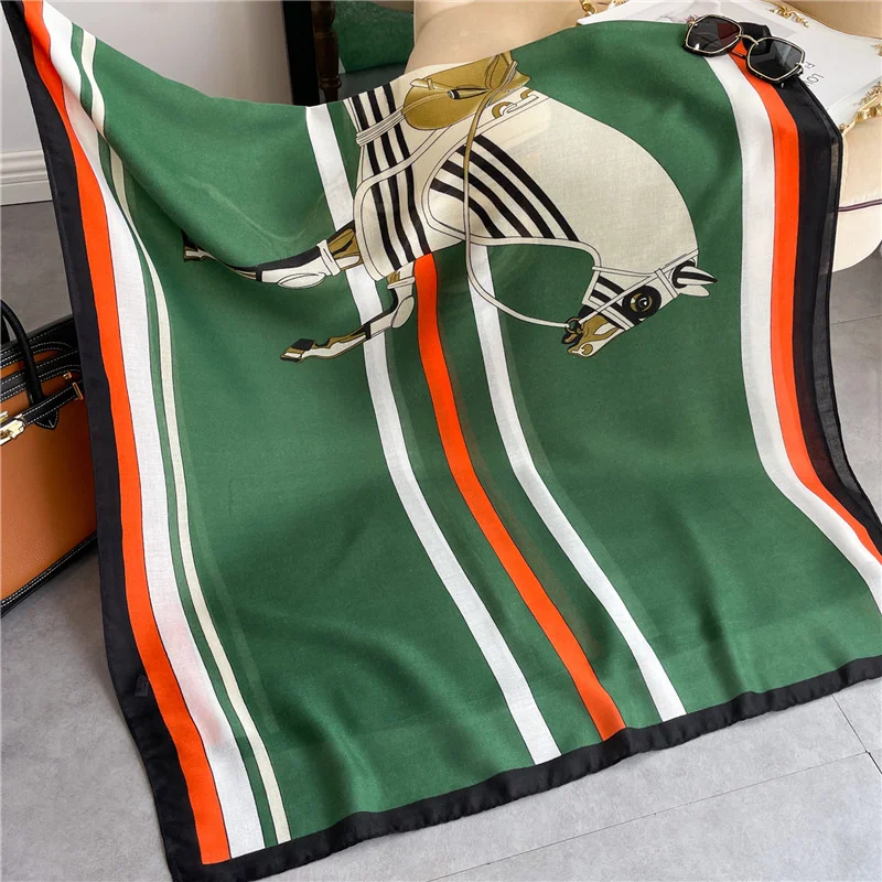 

Fresh Bright Luxury Brand 2022 Cotton Scarf Women Large Shawls Pashmina Hijab Horse Design Print Lady Beach Stole Head Scarves