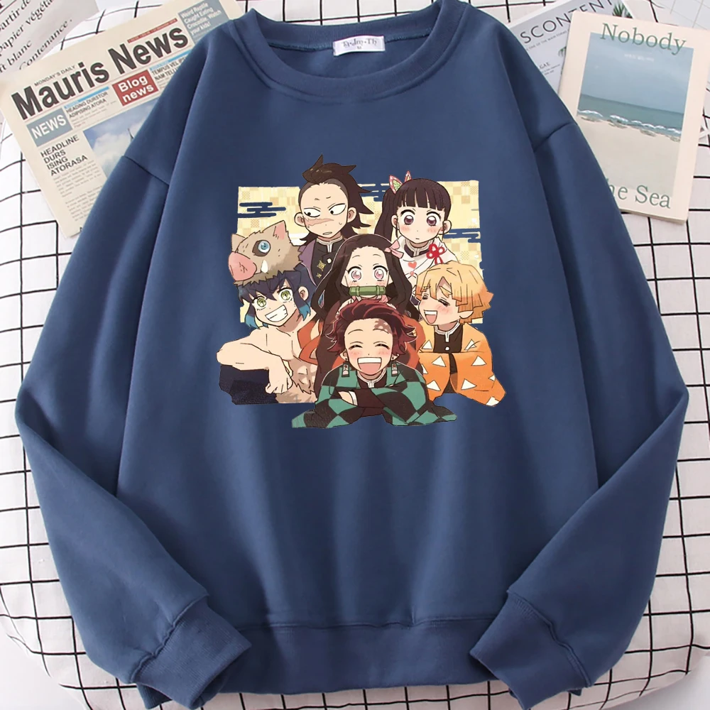 

Anime Demon Slayer Main Character Party Clothes Fleece Warm Streetwear Autumn Loose Pullovers Crewneck Street Female Sweatshirt