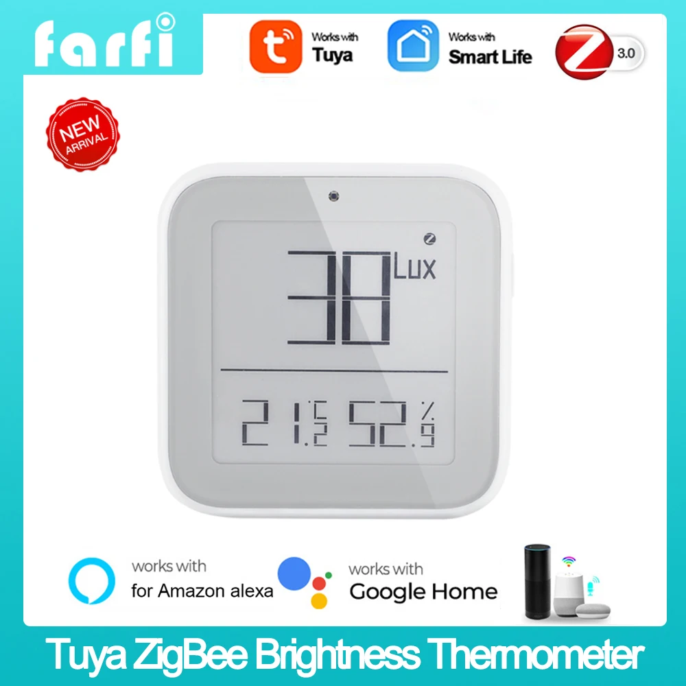 

Tuya Zigbee Smart Temperature And Humidity Sensor LCD Display Brightness Thermometer Light Sensitive Work With Alexa Google Home