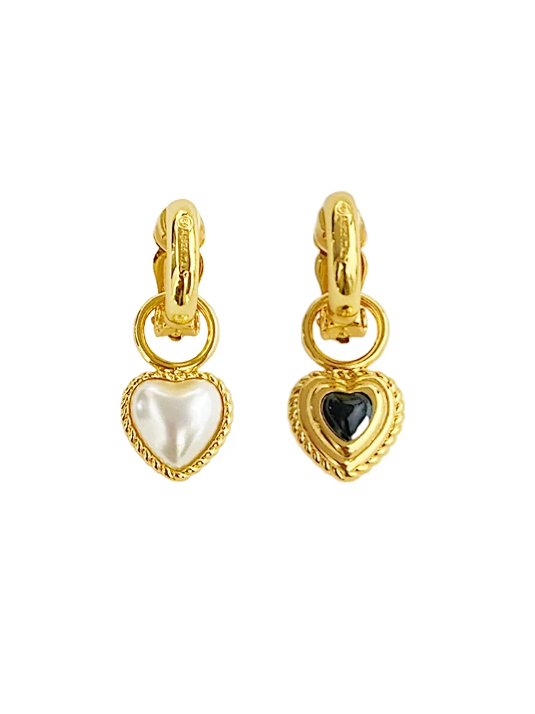 

Timeless Wonder Detachable Black White Heart Clip Earrings for Women Designer Jewelry Runway Goth Luxury Brand Brincos Rare 5128