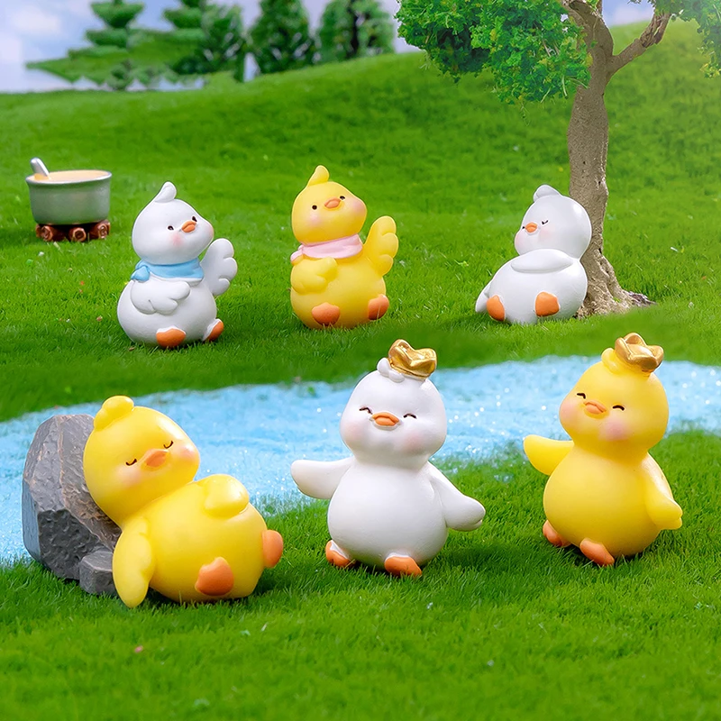 Статуэтки миниатюры симпатичные белые и желтые утки животные микро-Ландшафтные