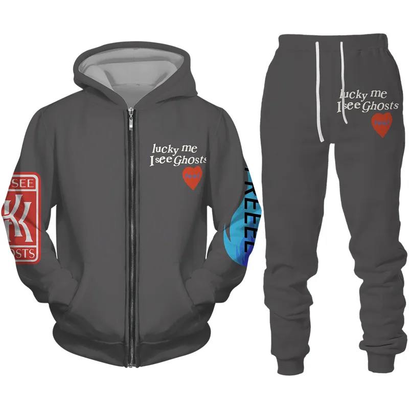 

Lucky Me Printed Men Women Zipper Tracksuit Sets Casual Hoodie And Pants 2pcs Sets Oversized Sweatshirt Fashion Unisex Clothing