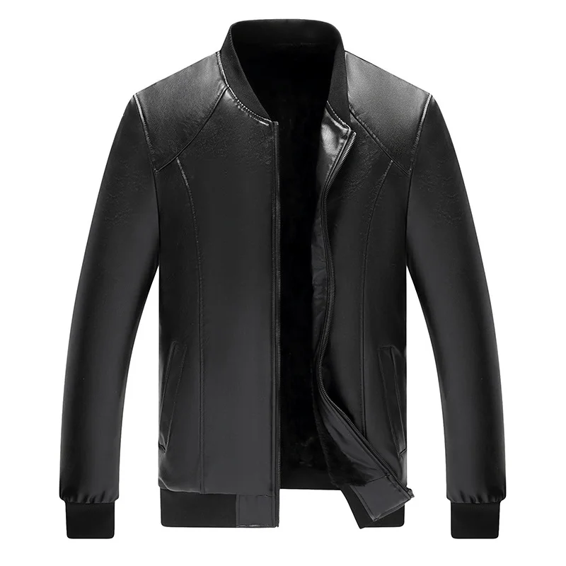 

2022 New Men's Thickened Rib Collar PU Leather Jacket Business Casual Men's Leather Jacket
