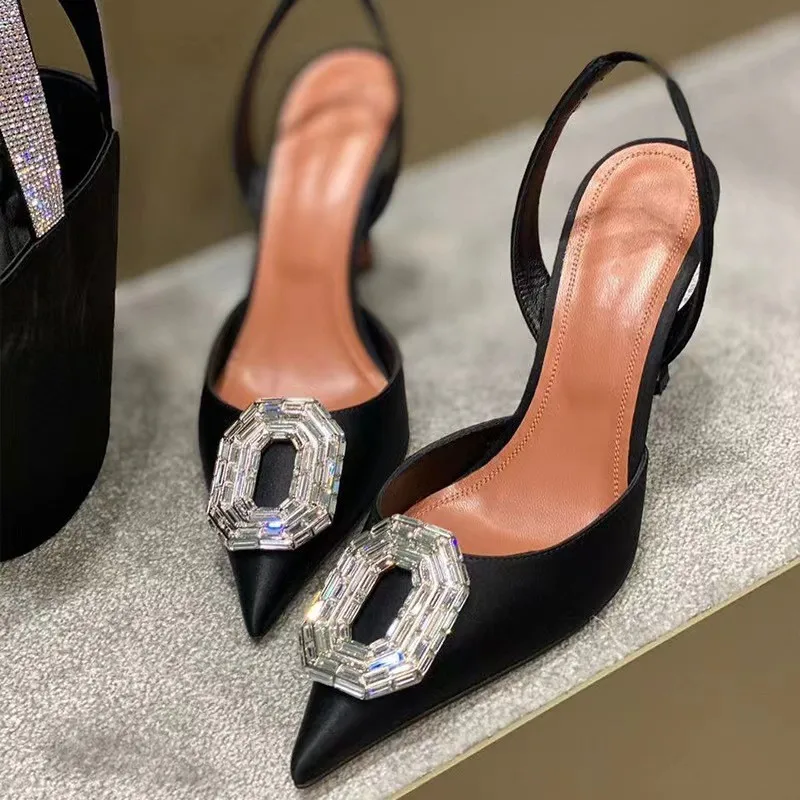 

Женские босоножки Baotou, новинка 2022, женская шелковая обувь, туфли с острым носком на тонком каблуке высотой 8 см, прозрачная обувь с кристаллами