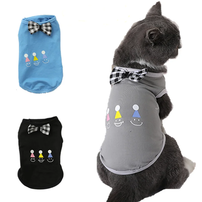 

New summer new pet vest vest bow birthday smiley puppy dog cat clothing pet clothes pet cat supplies