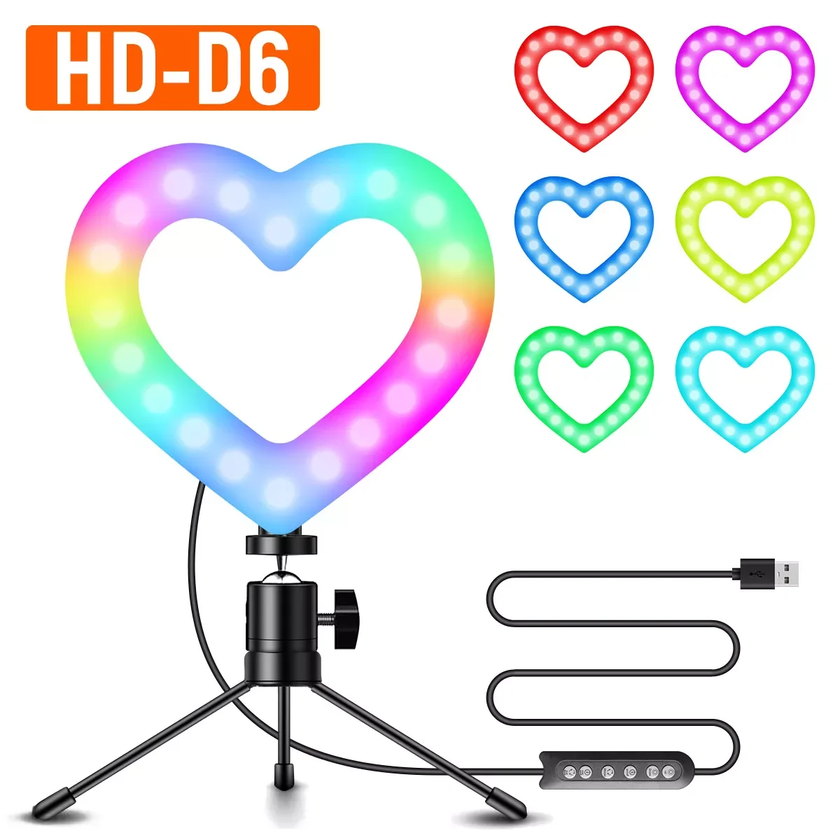 

Кольцевой светильник RGB в форме сердца, 6 дюймов, со штативом
