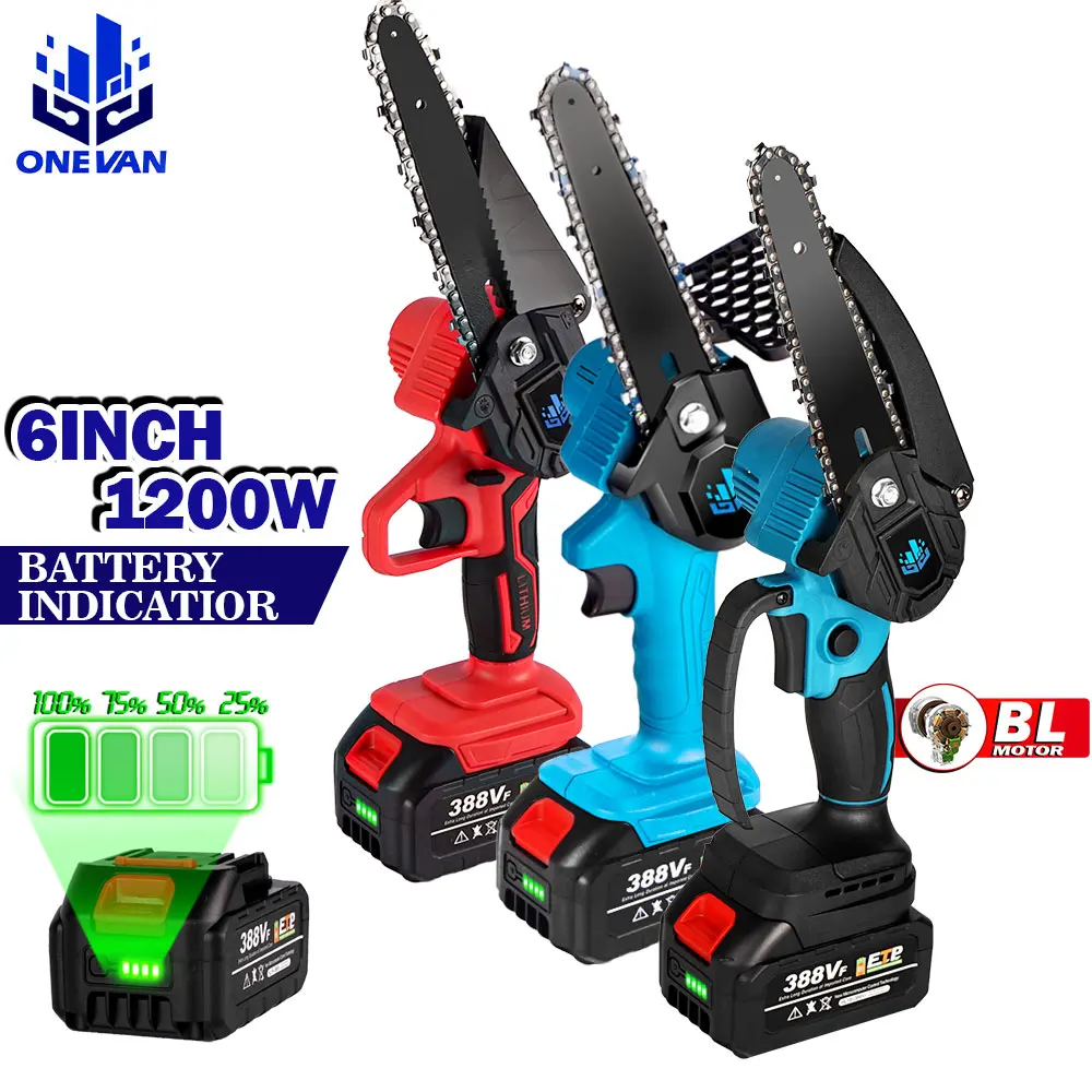 

6 Inch Brushless/Brushed Chain Saw Cordless Mini Handheld Pruning Saw Portable Woodworking Electric Saw Cutting Garden Tool