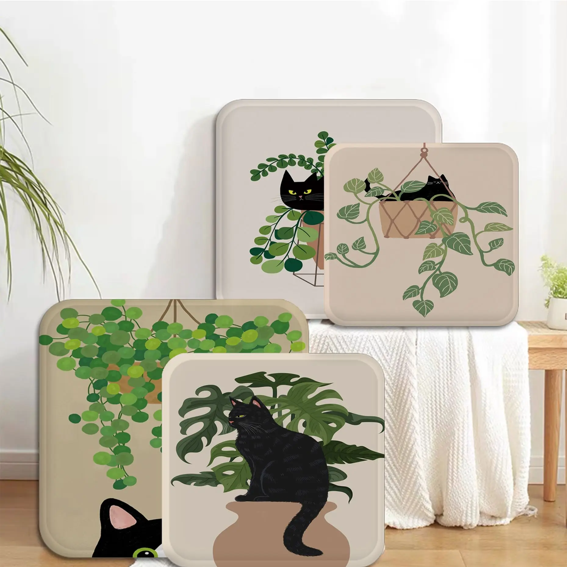 

Cute Black Cat Prints Tie Rope Stool Pad Patio Home Kitchen Office Chair Seat Cushion Pads Sofa Seat 40x40cm Outdoor Cushions