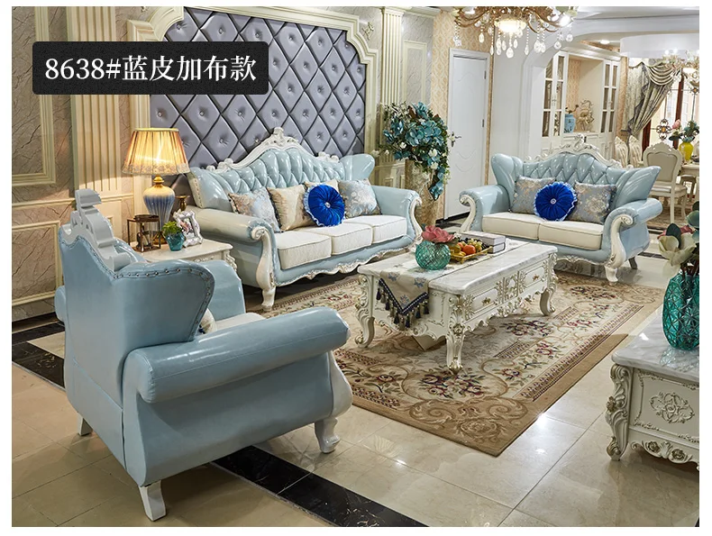 

Private custom European style leather sofa combination living room solid wood modern simple villa large family luxury leather