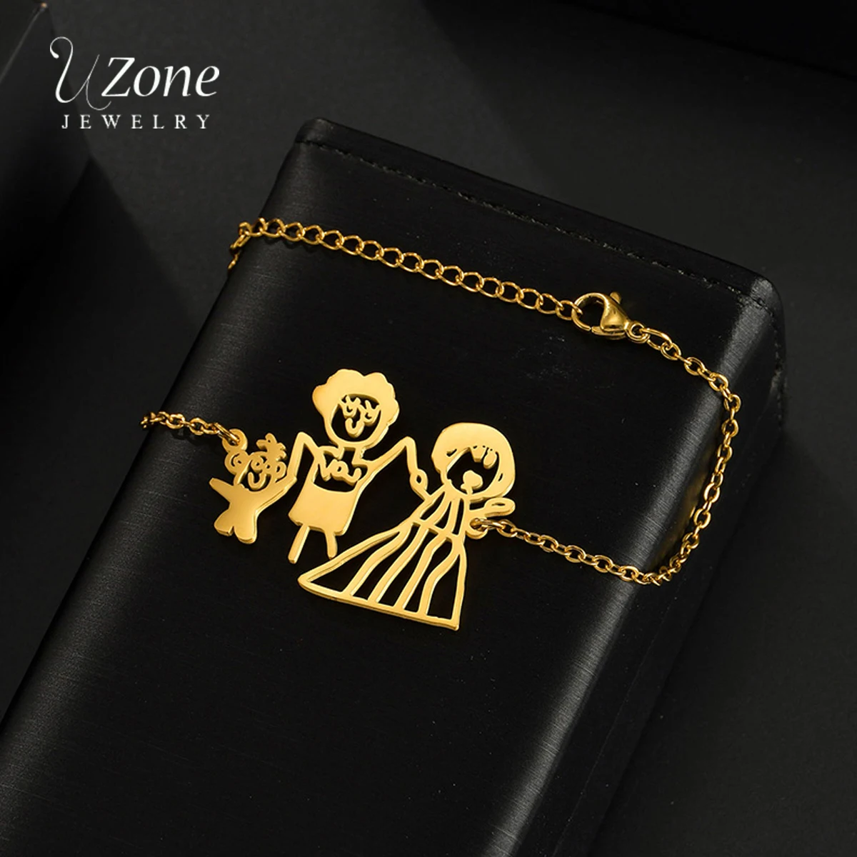 

Браслет UZone с художественным логотипом на заказ, милый браслет из нержавеющей стали на заказ для детей, женщин, мужчин, кубинская цепь, ювелирные изделия, подарок на день рождения