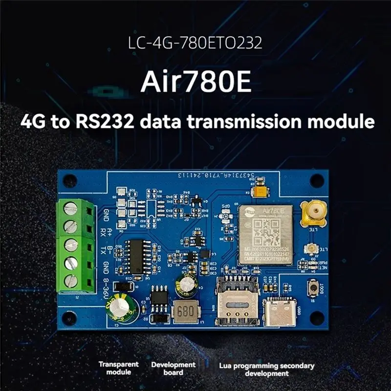 Фото Модуль передачи данных ABLQ Air780e 4G в RS232, модуль 4G в RS232, разработка LUATOS, модуль RS232 в 4G №2
