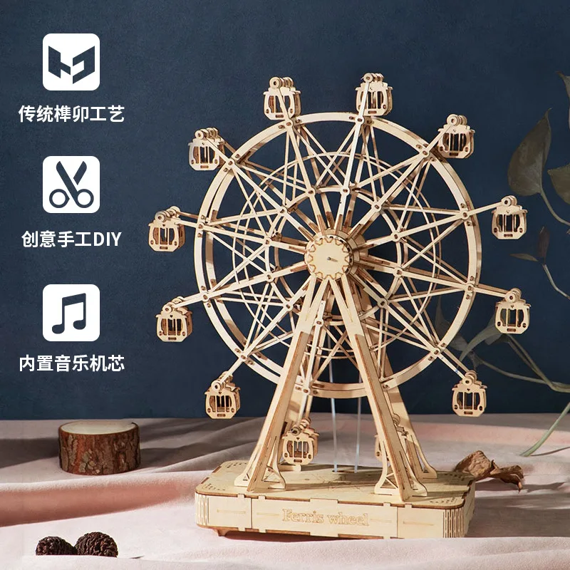 Music Ferris Wheel Log DIY Hand-assembled Creative Birthday Gift Decoration Wooden Music Box