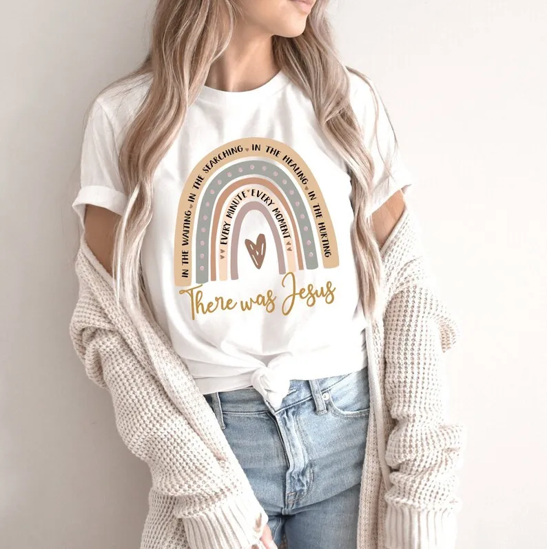 

There was Jesus Shirt Women Easter Gift Faith Shirts Religious Party Outfit Funny Letter print Graphic O neck Tshirt Ladies
