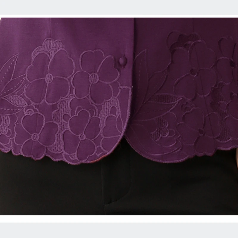 Элегантные фиолетовые вышитые женские рубашки Осень-Зима базовые Топы с длинным