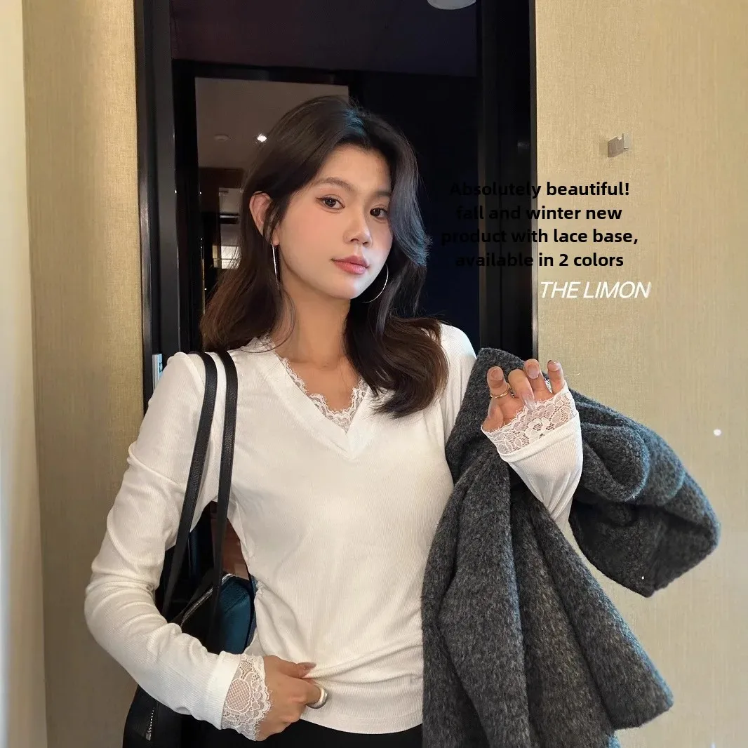 THE LEMON осенне-зимний новый вязаный топ с v-образным вырезом и длинными рукавами