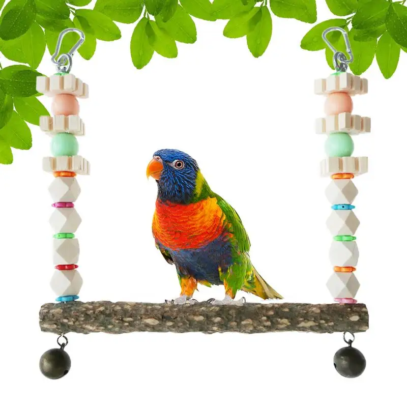 

Parrot Cage Swing Wooden Perch Chewing Bird Cage Hanging Accessories For Parakeets Conures Parrots Cockatiels And Love Birds