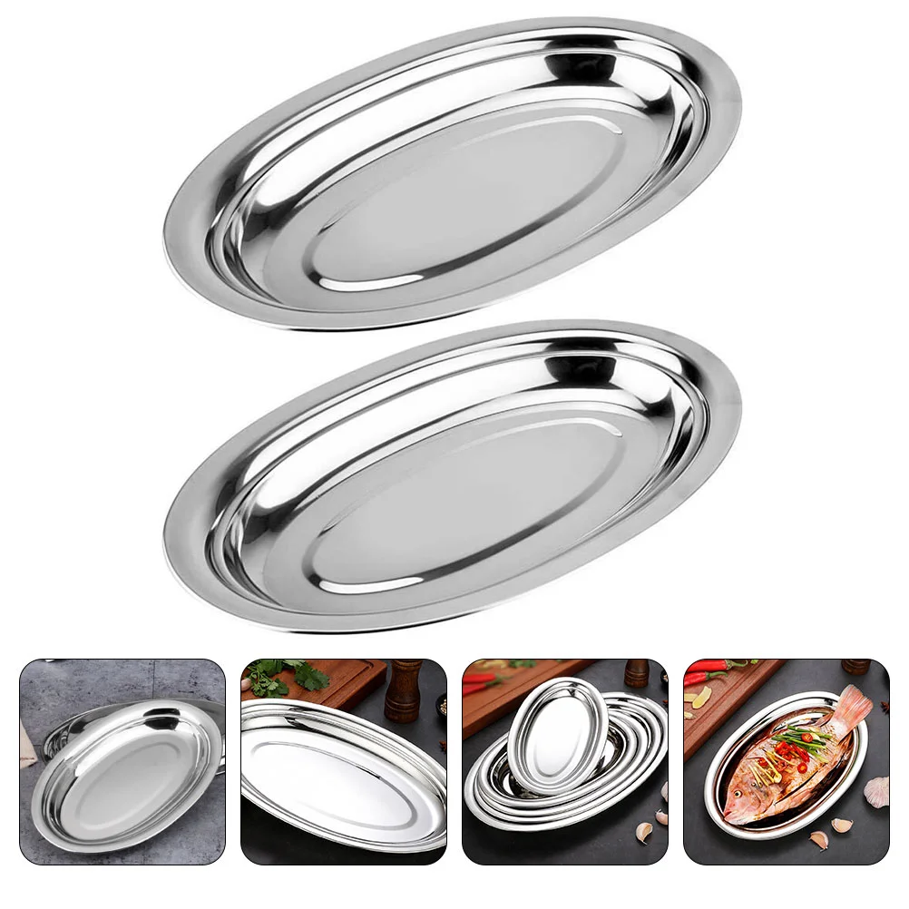 

2Pcs Stainless Steel Thickened Food Storage Plates for Restaurant (Silver)