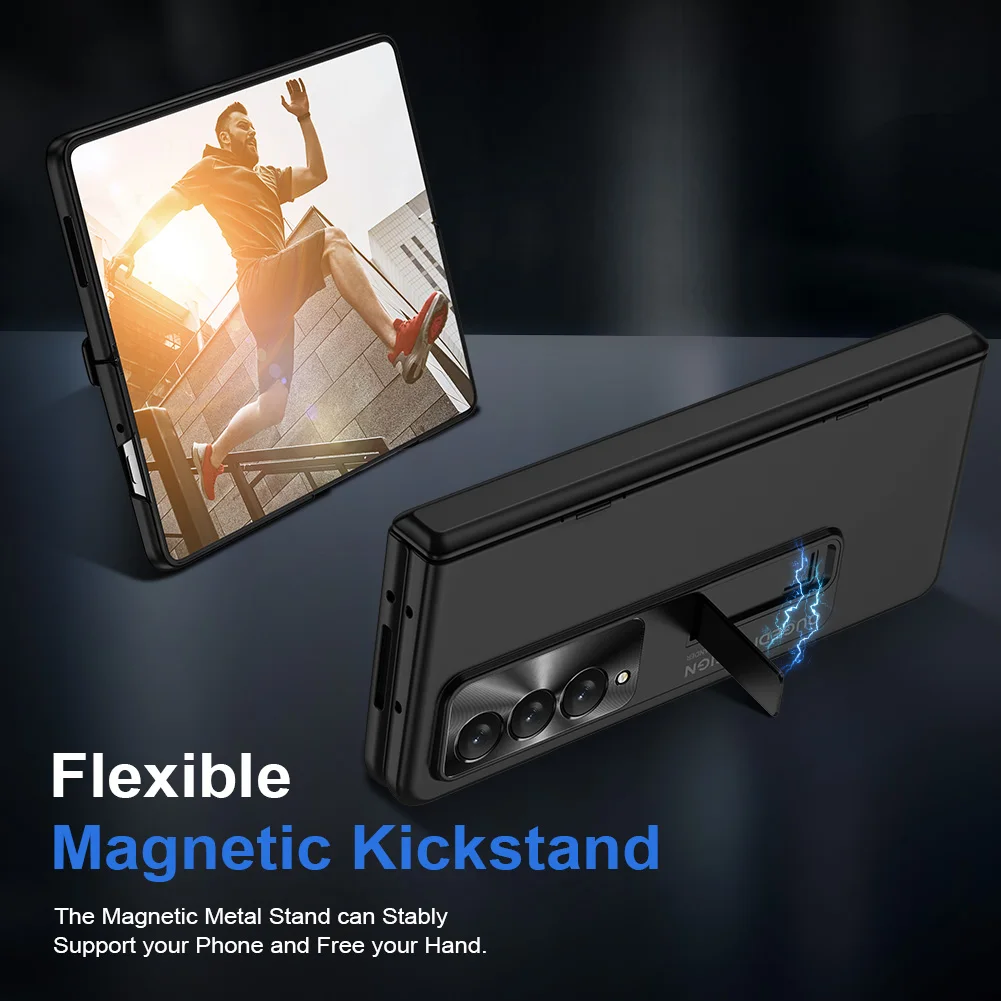 Shockproof Phone Case for Samsung Galaxy Z Fold 3 Spring Hinge Protection Full Cover With Magnetic Kickstand PC Screen Protector