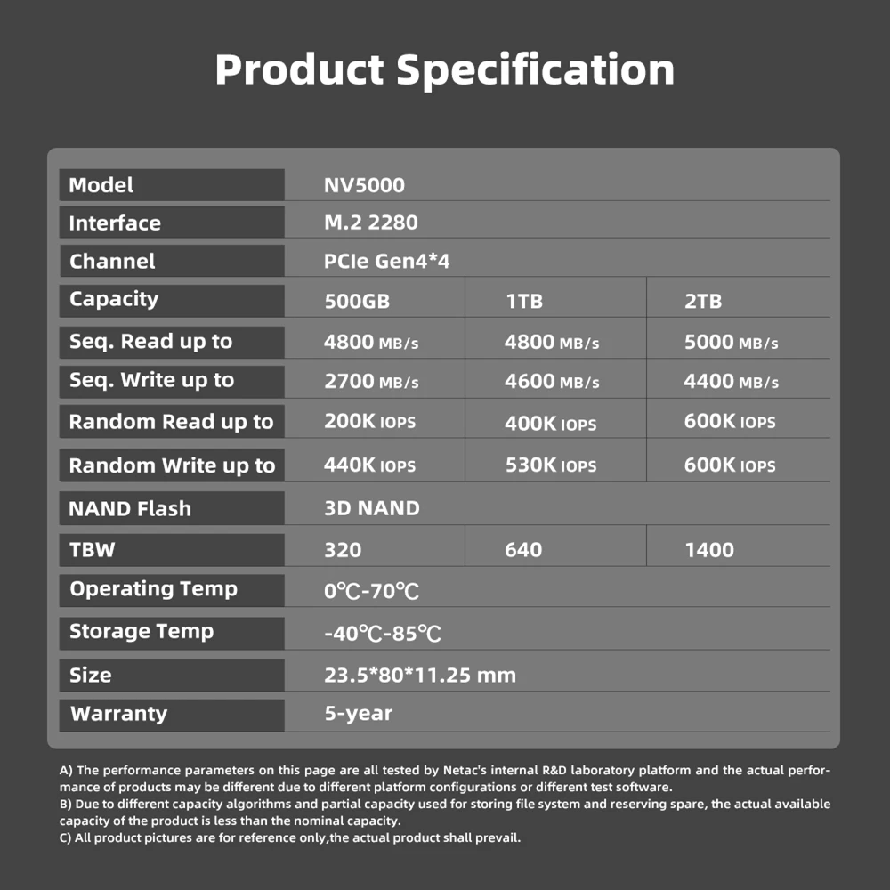 SSD-накопитель Netac NV7000 1 ТБ M.2 PCIe 4 0x4 NVMe 7200 |