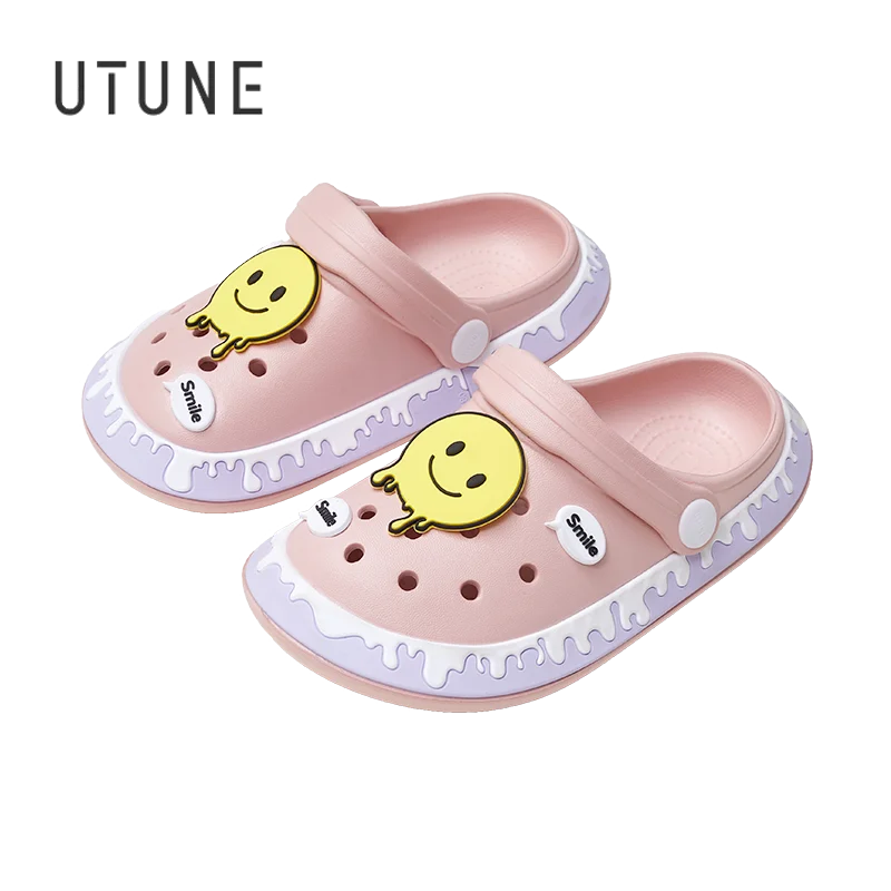 

UTUNE Smile Buckle Sandals Slippers For 2-6 Children Slides DIY Accessories Garden Shoes For 7-12 Old Kid's Summer Clog Girl Boy