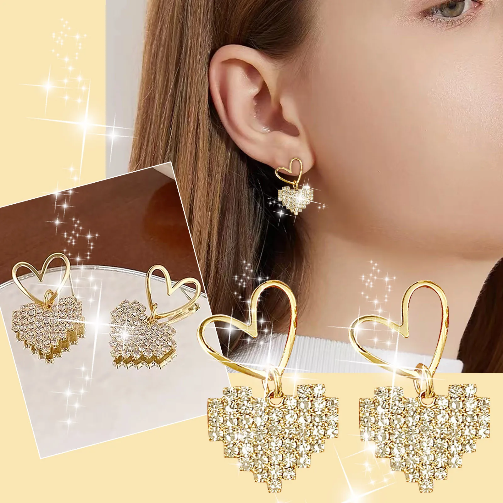 

Gold Double Heart Stud Earrings Ladies High End Light Luxury Design Clavicle Stud Earrings 1928 Jewelry