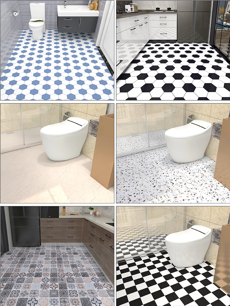 

self-adhesive bathroom floor stickers toilet kitchen tile stickers waterproof non-slip thick wear-resistant wall stickers