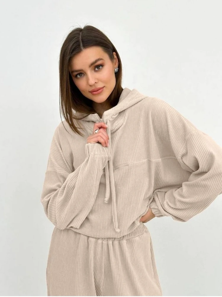 Женский Брючный комплект толстовка на молнии и штаны из двух предметов винтажный