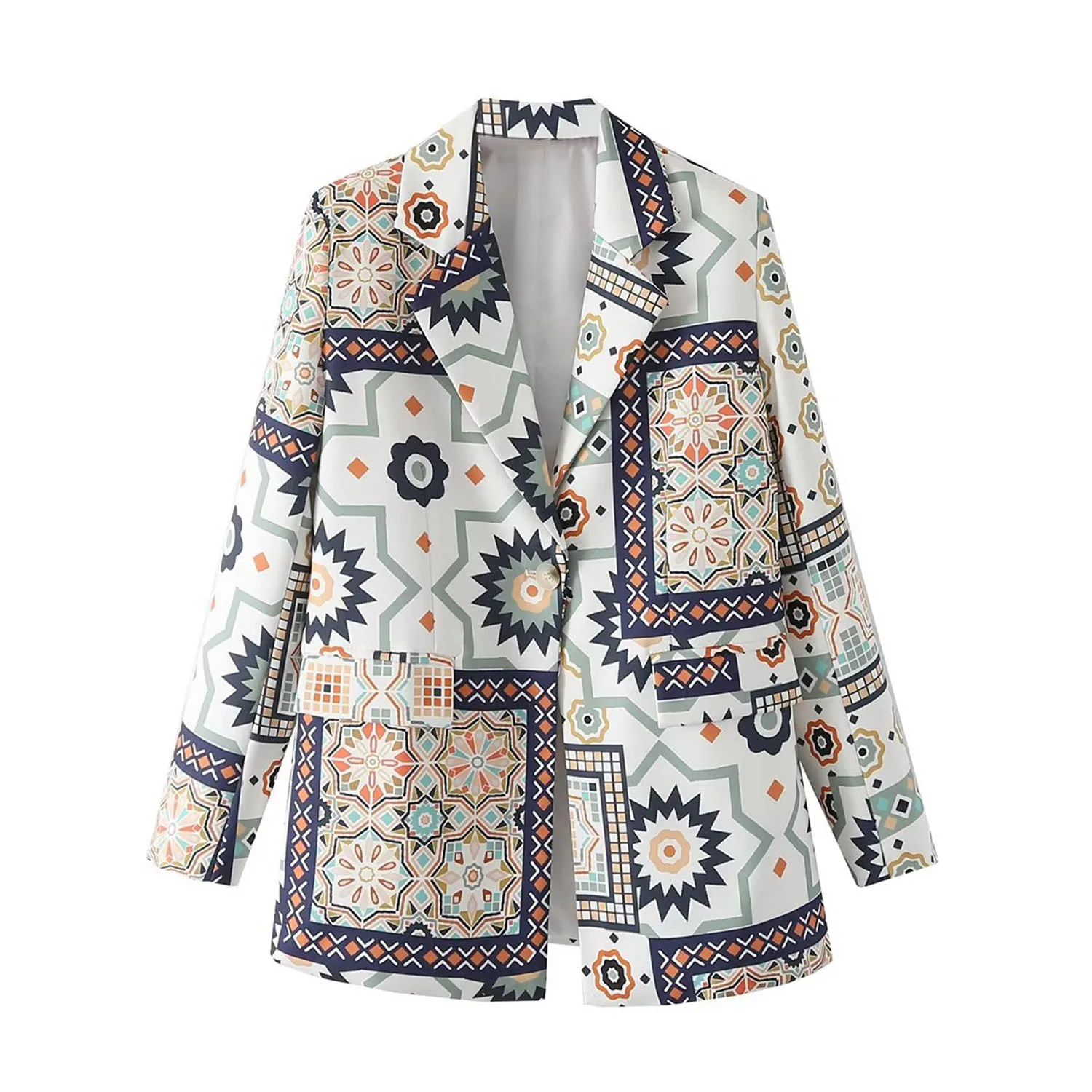 

Printed Chic Office Lady Loose Blazers For Women Elegant Stylish Coats 2023 Women's Long Sleeve Single Breasted Straight Blazer