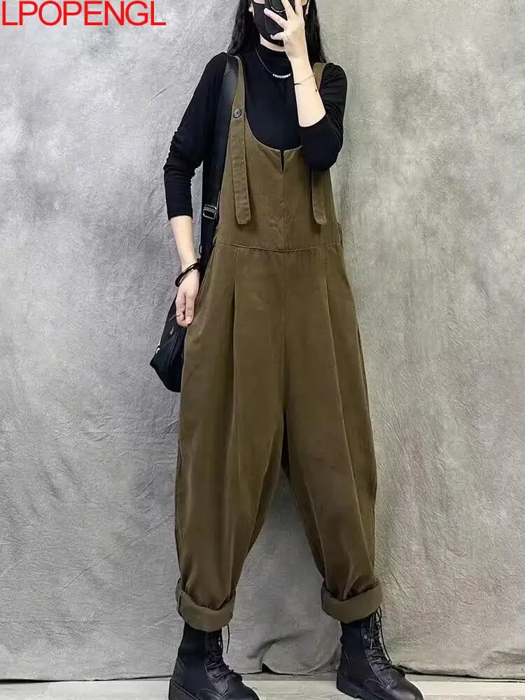 Модные однотонные осенние новые ретро-Брюки с карманами модель 2024 года женские