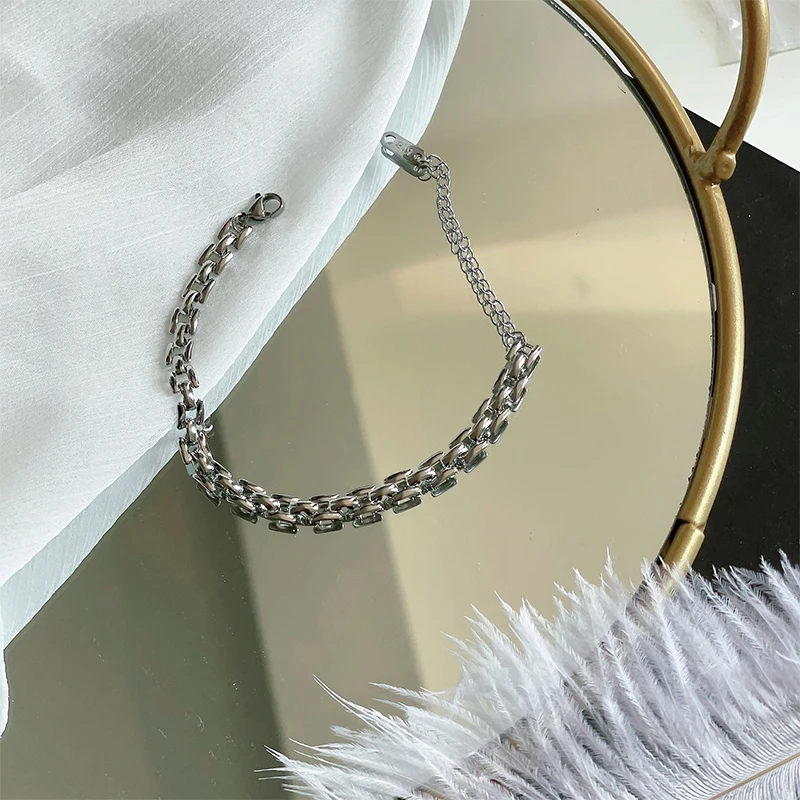 Модный минималистичный браслет из нержавеющей стали с позолоченным ремешком для