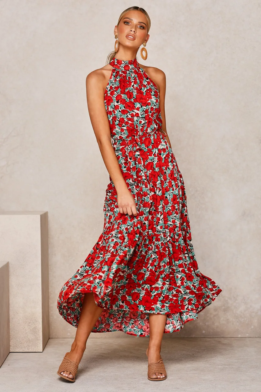 

OUSLEE Summer Polka Dot Long Dress Sexy Halter Strapless Casual Dresses 2022 Fashion Yellow Sundress Vacation Clothes For Women