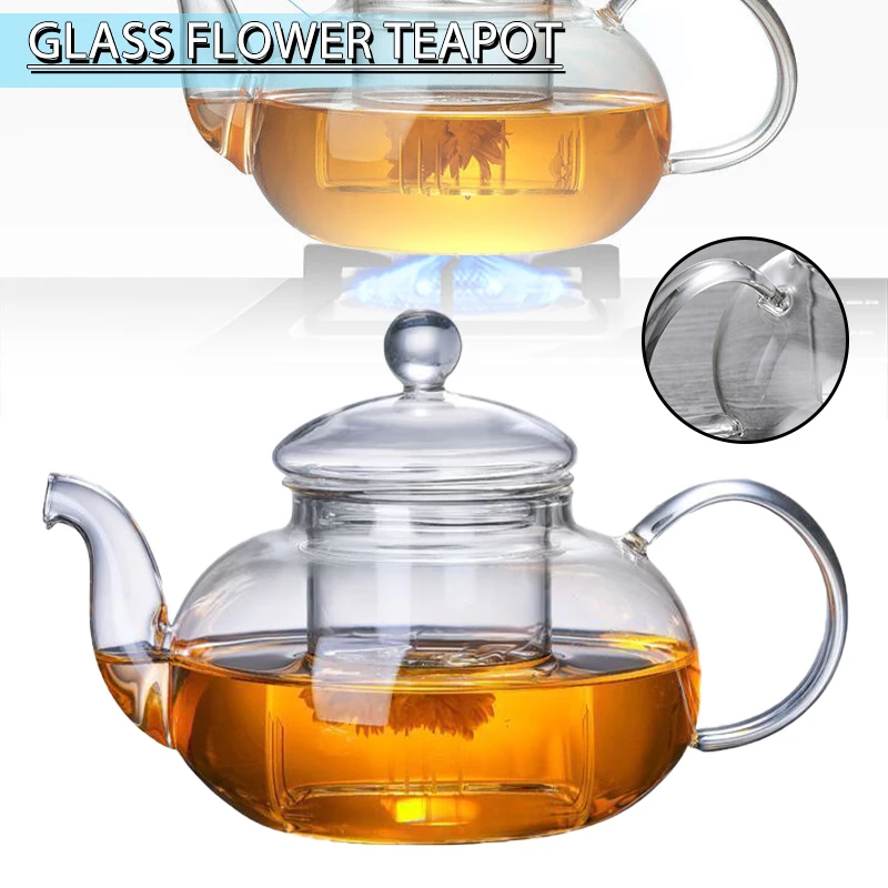 

High Quality Heat Resistant Glass Flower Tea Pot Practical Bottle Flower TeaCup Glass Teapot With Infuser Tea Leaf Herbal Coffee