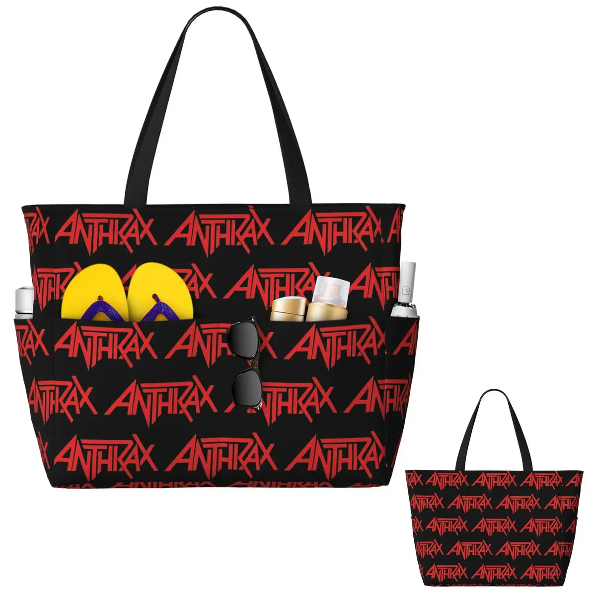 Фото Пляжная сумка-тоут с логотипом музыкальной группы Anthrax, спортивная сумка для спортзала и йоги, большая сумка-тоут, женская дорожная сумка, сумка для фитнеса №2