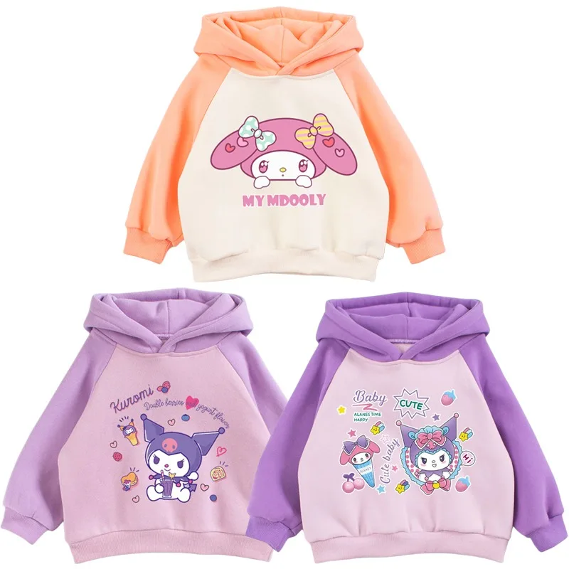 

Детская толстовка с капюшоном Sanrios, мультяшный пуловер с рисунком аниме Kuromi My Melody, свитер для девочек на осень и зиму