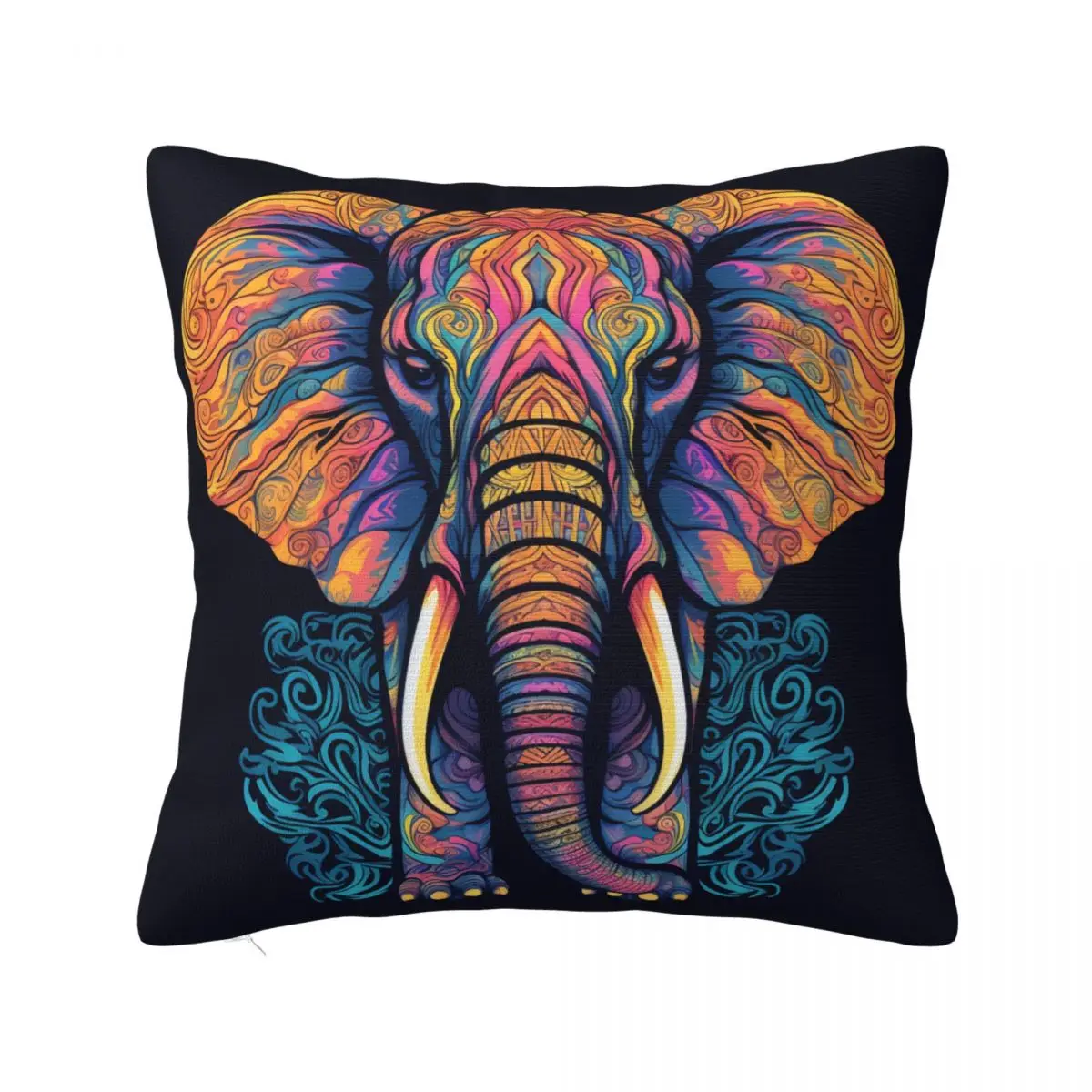 

Elephant Pillow Case Vintage Square Polyester Pillowcase Home Decor Zipper Summer Cover