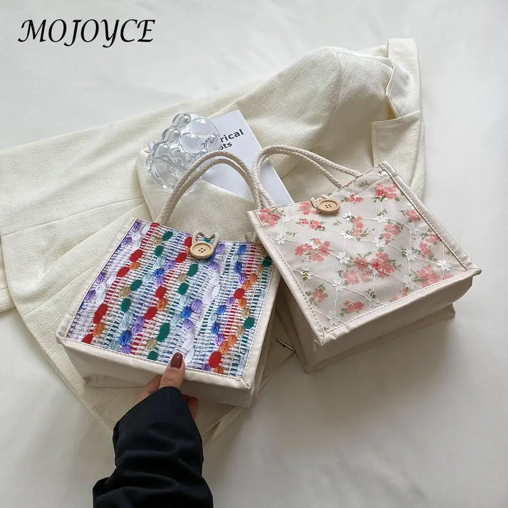

Flower Printed Tote Bag Lightweight Girls Students Storage Handle Pouch Large Capacity Handbag for Shopping Traveling