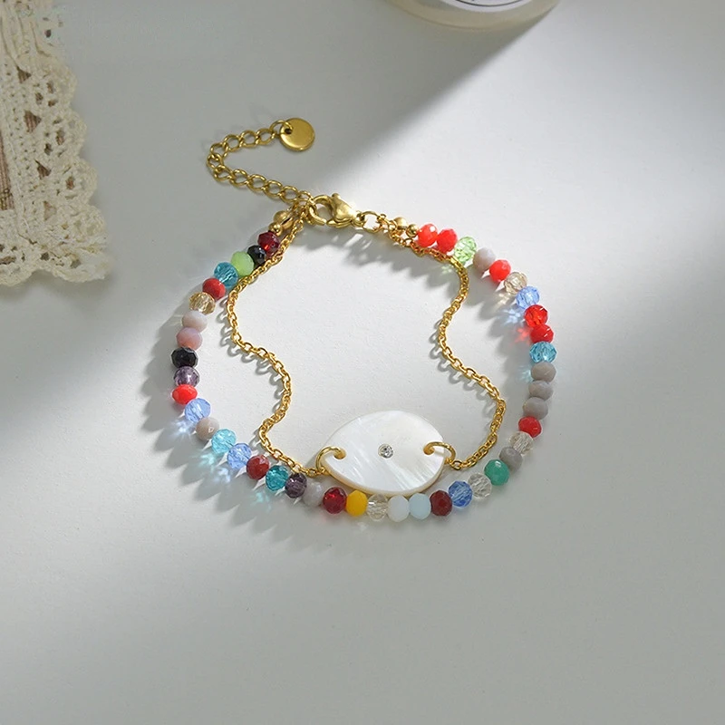 

Новый двухслойный браслет с инкрустированным цирконом, цветные бусины для девочек, ювелирные изделия в подарок, ювелирные изделия для пар, ...