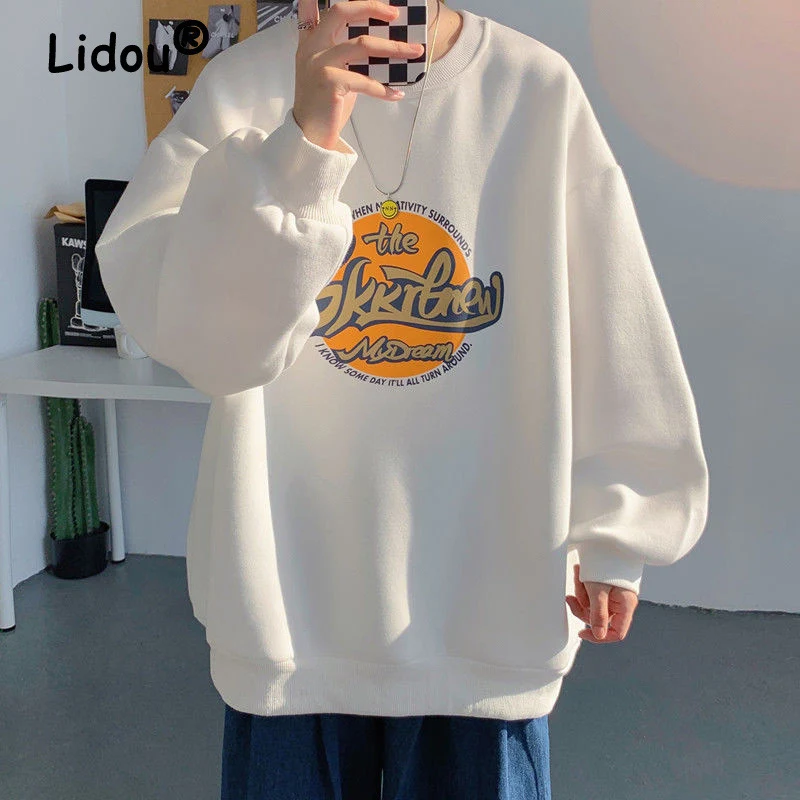 

Autumn Winter Men Fashion Print Fleece Hip Hop Harajuku Oversized Streetwear Sweatshirt Casual Long Sleeve Pullover Tops Clothes